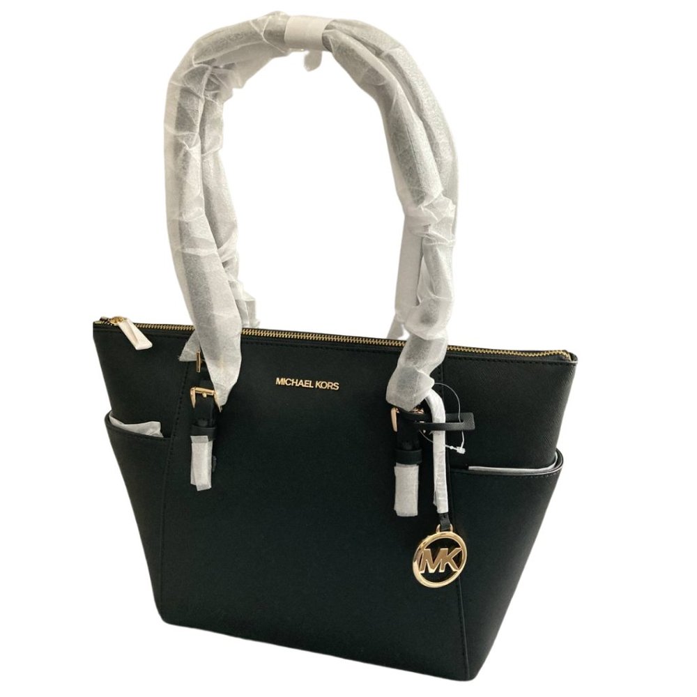 Michael Kors Charlotte 35T0GCFT7L Large Top Zip Tote In Black